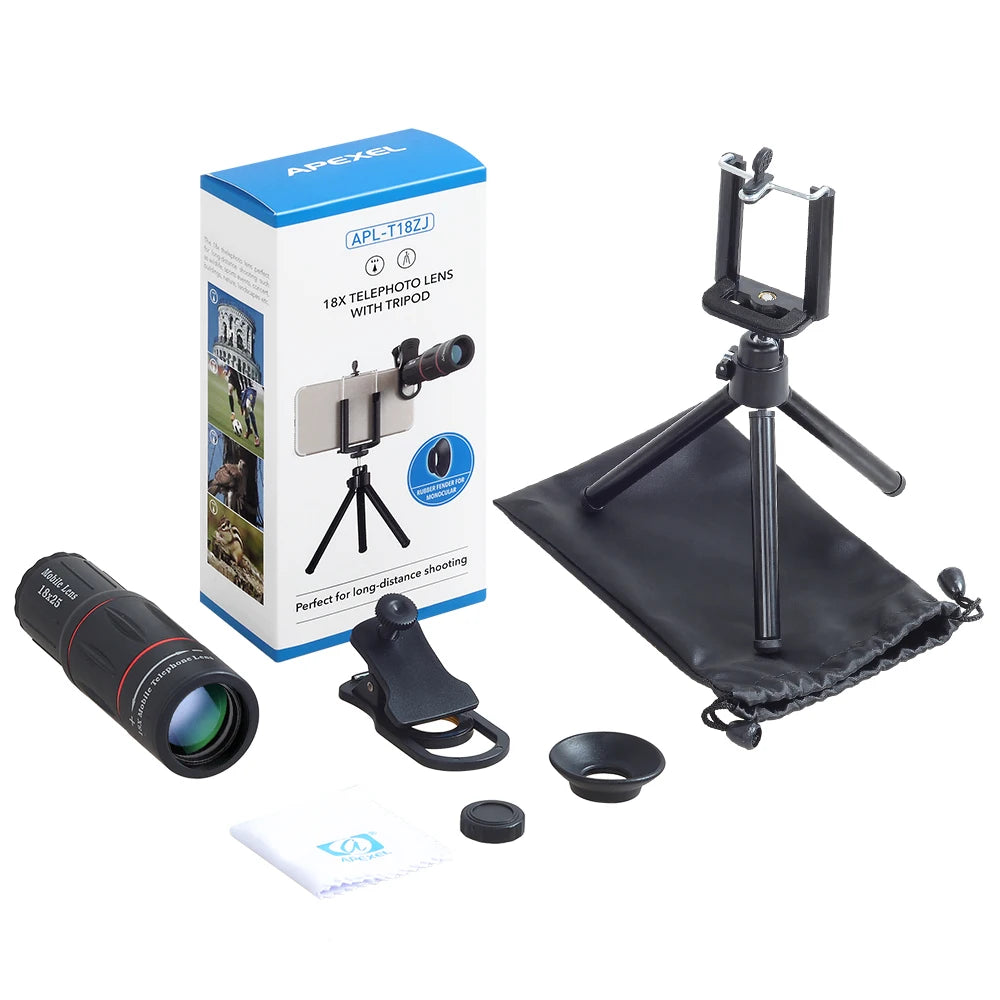 APEXEL Telescope Telephoto Lens 18X Zoom Lens with Tripod Monocular Mobile Phone Camera Lens for Smartphones Lente Para Celular