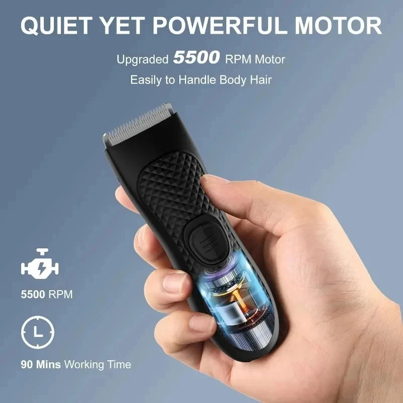 Men's Electric Groin Hair Trimmer Pubic Hair Removal Intimate Areas Body Grooming Clipper Epilator Rechargeable Shaver Razor