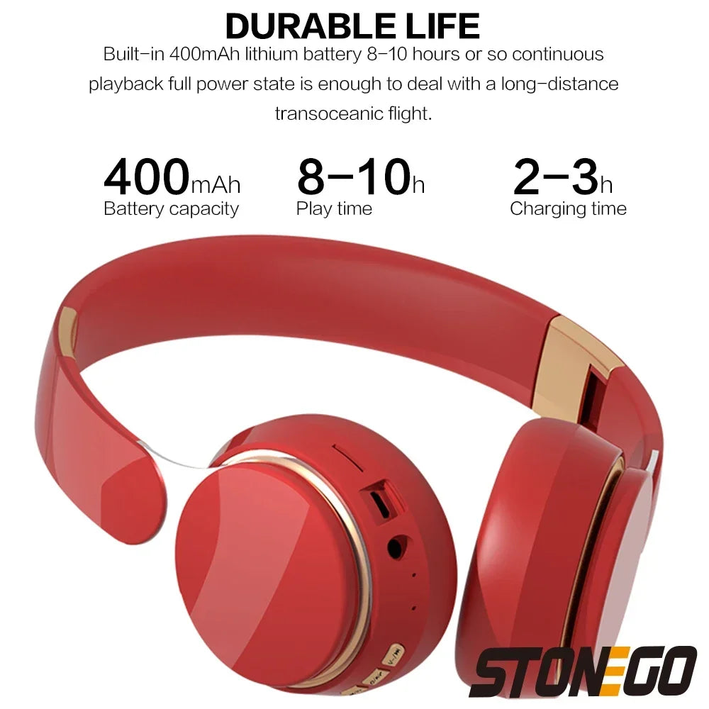 Wireless Bluetooth Headphones Foldable HiFi Deep Bass Noise Cancelling Earphones with HD Microphone and PU Leather Earmuffs