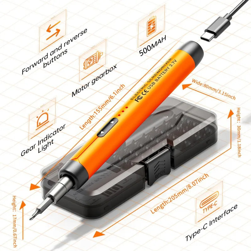 Electric Screwdriver Set Precision Power Tool Kit Rechargeable Wireless Mini Small Bits PC Mobile Phone Repair Tools DIY CRV