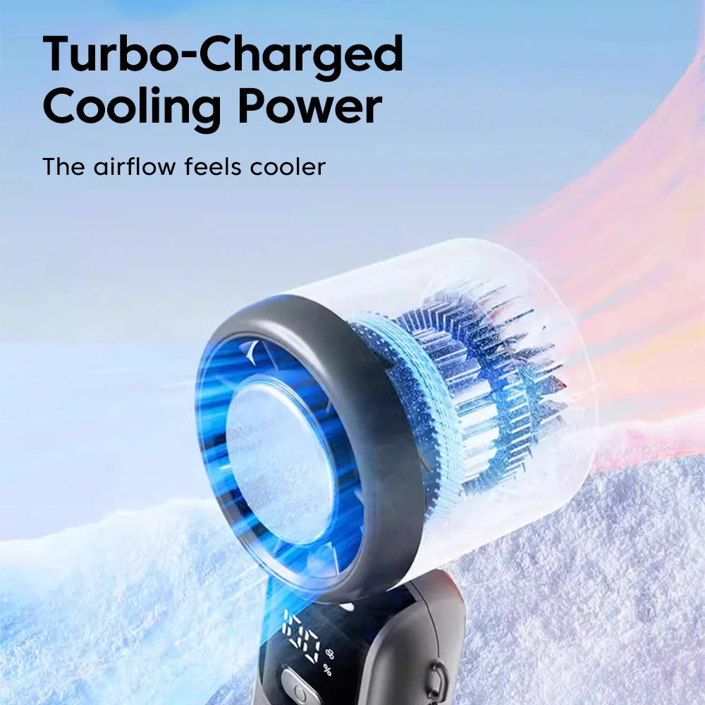 Battery Display Handle Mini Fan 100 Gears High Speed Adjustable Portable Turbo Fan Mini Type C Rechargeable Outdoor Turbofan