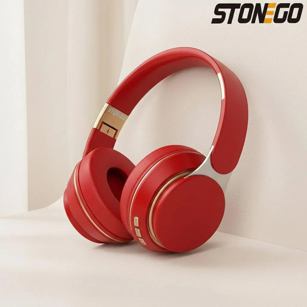 Wireless Bluetooth Headphones Foldable HiFi Deep Bass Noise Cancelling Earphones with HD Microphone and PU Leather Earmuffs