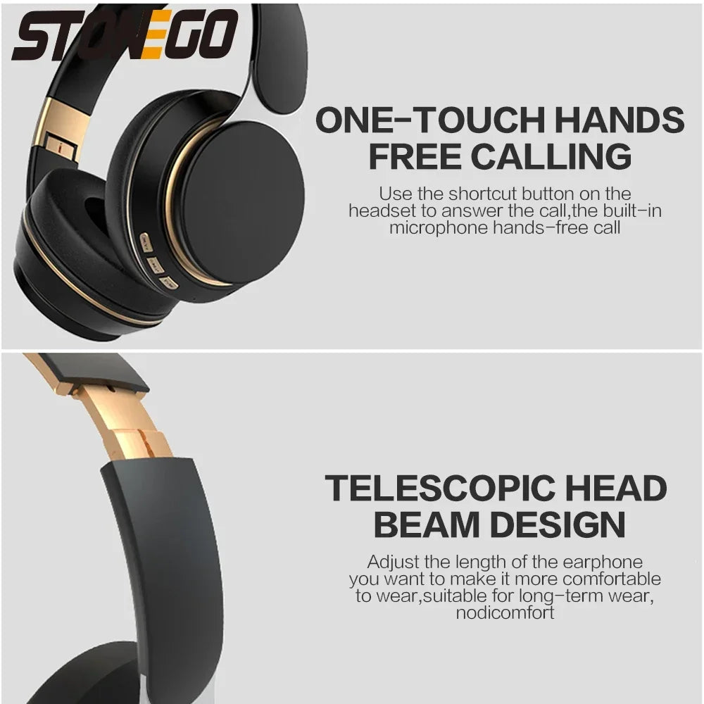 Wireless Bluetooth Headphones Foldable HiFi Deep Bass Noise Cancelling Earphones with HD Microphone and PU Leather Earmuffs