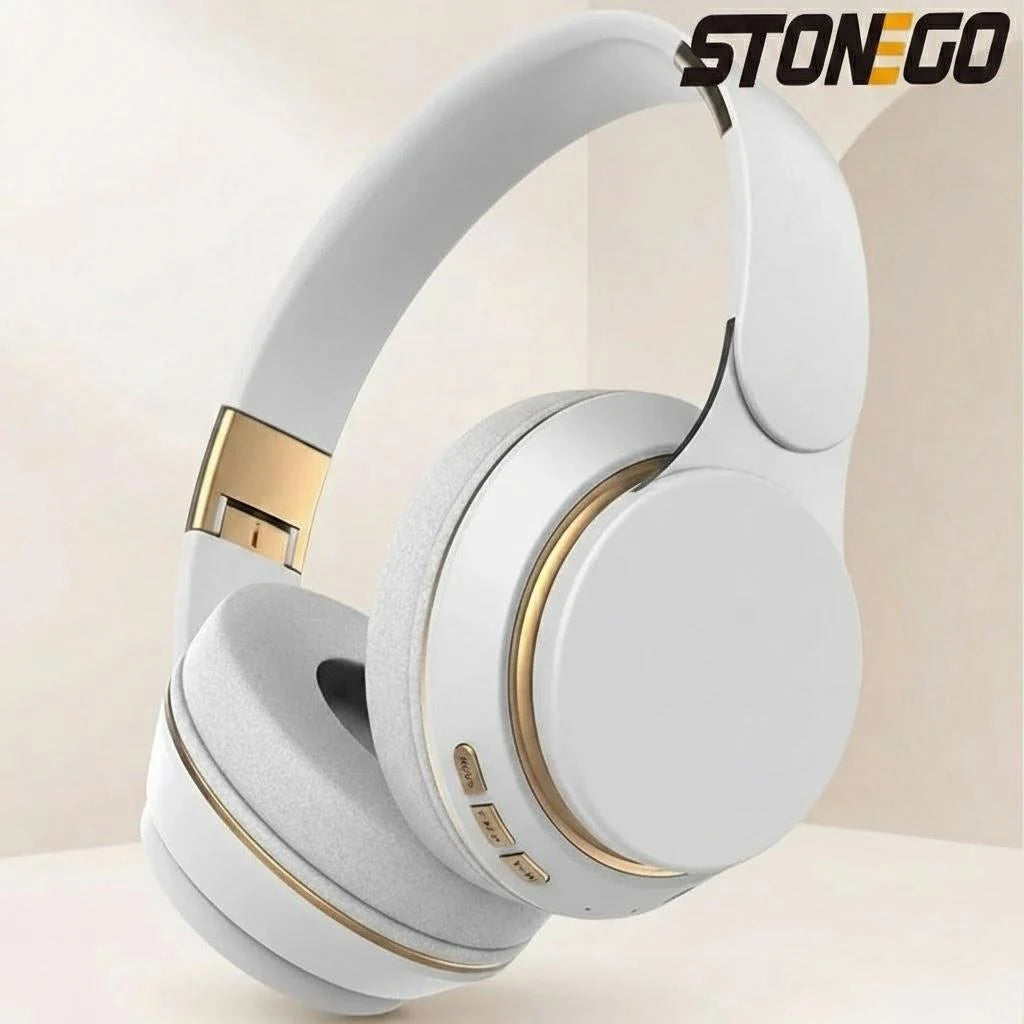 Wireless Bluetooth Headphones Foldable HiFi Deep Bass Noise Cancelling Earphones with HD Microphone and PU Leather Earmuffs