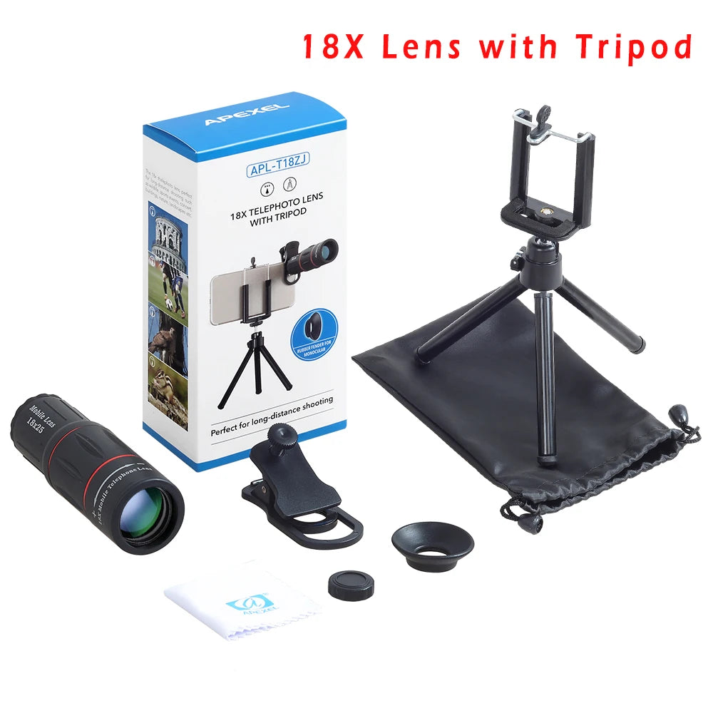 APEXEL Telescope Telephoto Lens 18X Zoom Lens with Tripod Monocular Mobile Phone Camera Lens for Smartphones Lente Para Celular