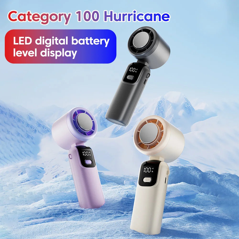Battery Display Handle Mini Fan 100 Gears High Speed Adjustable Portable Turbo Fan Mini Type C Rechargeable Outdoor Turbofan