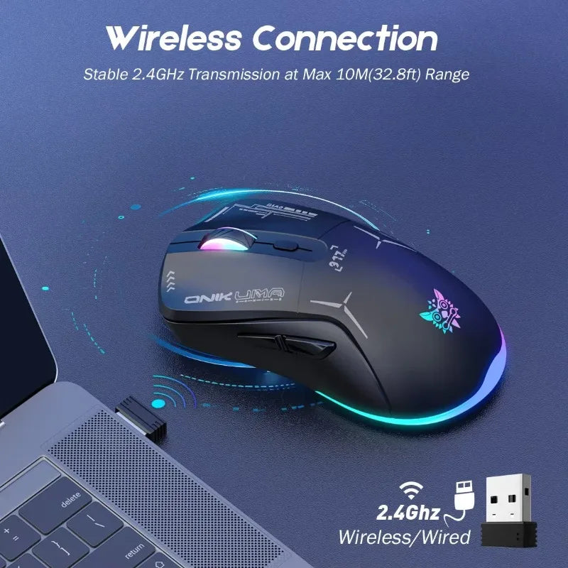 ONIKUMA CW917 Wireless Gaming Mouse Dual Mode 2.4G Wired RGB Backlit 4800 DPI Adjustable Rechargeable Ergonomic Programmable PC