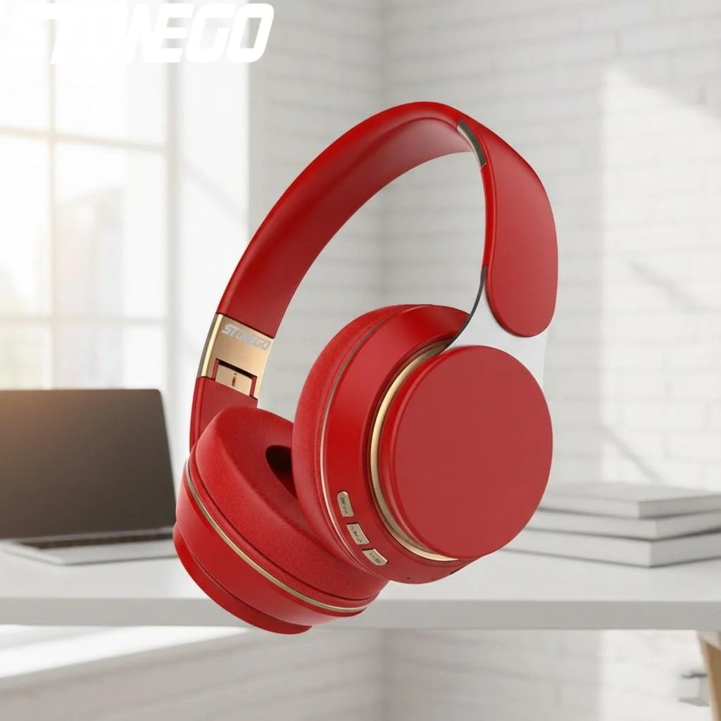 Wireless Bluetooth Headphones Foldable HiFi Deep Bass Noise Cancelling Earphones with HD Microphone and PU Leather Earmuffs