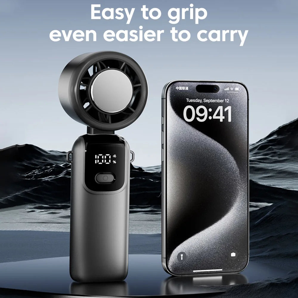 Battery Display Handle Mini Fan 100 Gears High Speed Adjustable Portable Turbo Fan Mini Type C Rechargeable Outdoor Turbofan