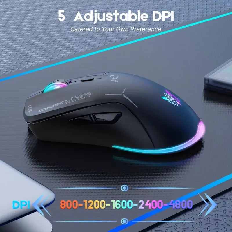 ONIKUMA CW917 Wireless Gaming Mouse Dual Mode 2.4G Wired RGB Backlit 4800 DPI Adjustable Rechargeable Ergonomic Programmable PC