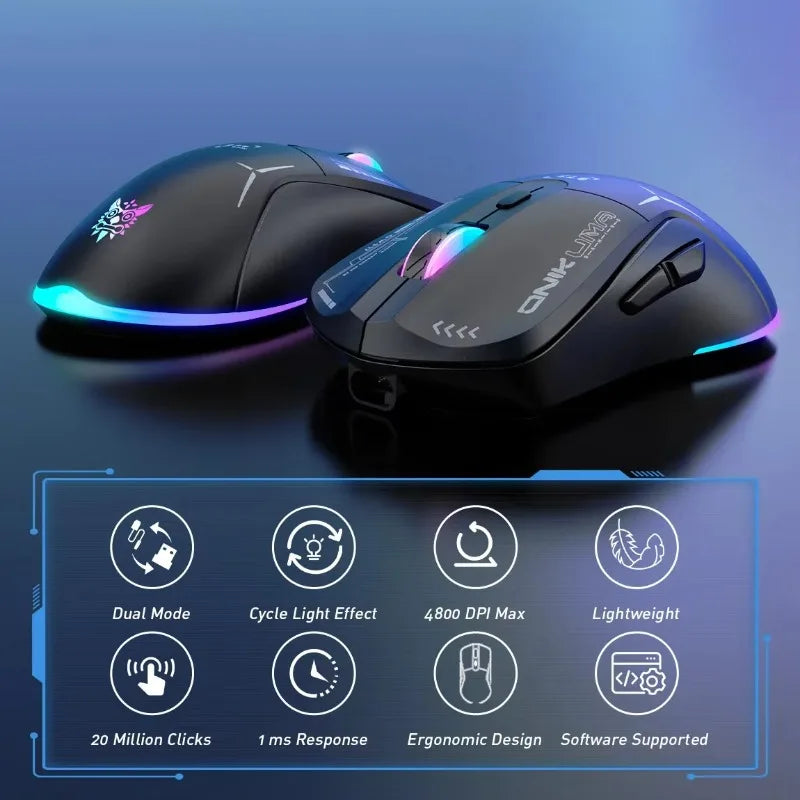 ONIKUMA CW917 Wireless Gaming Mouse Dual Mode 2.4G Wired RGB Backlit 4800 DPI Adjustable Rechargeable Ergonomic Programmable PC