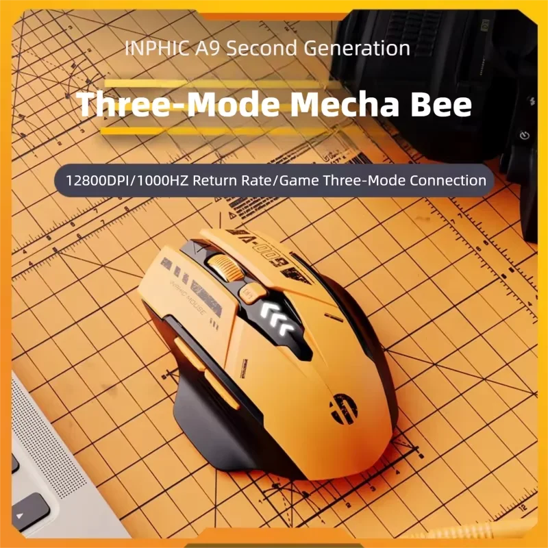 Inphic A9 V2 Wireless Gaming Mouse 12800DPI Rechargeable Ergonomic Bluetooth Compatible  Low‑Noise Mouse For PC Laptop Computer