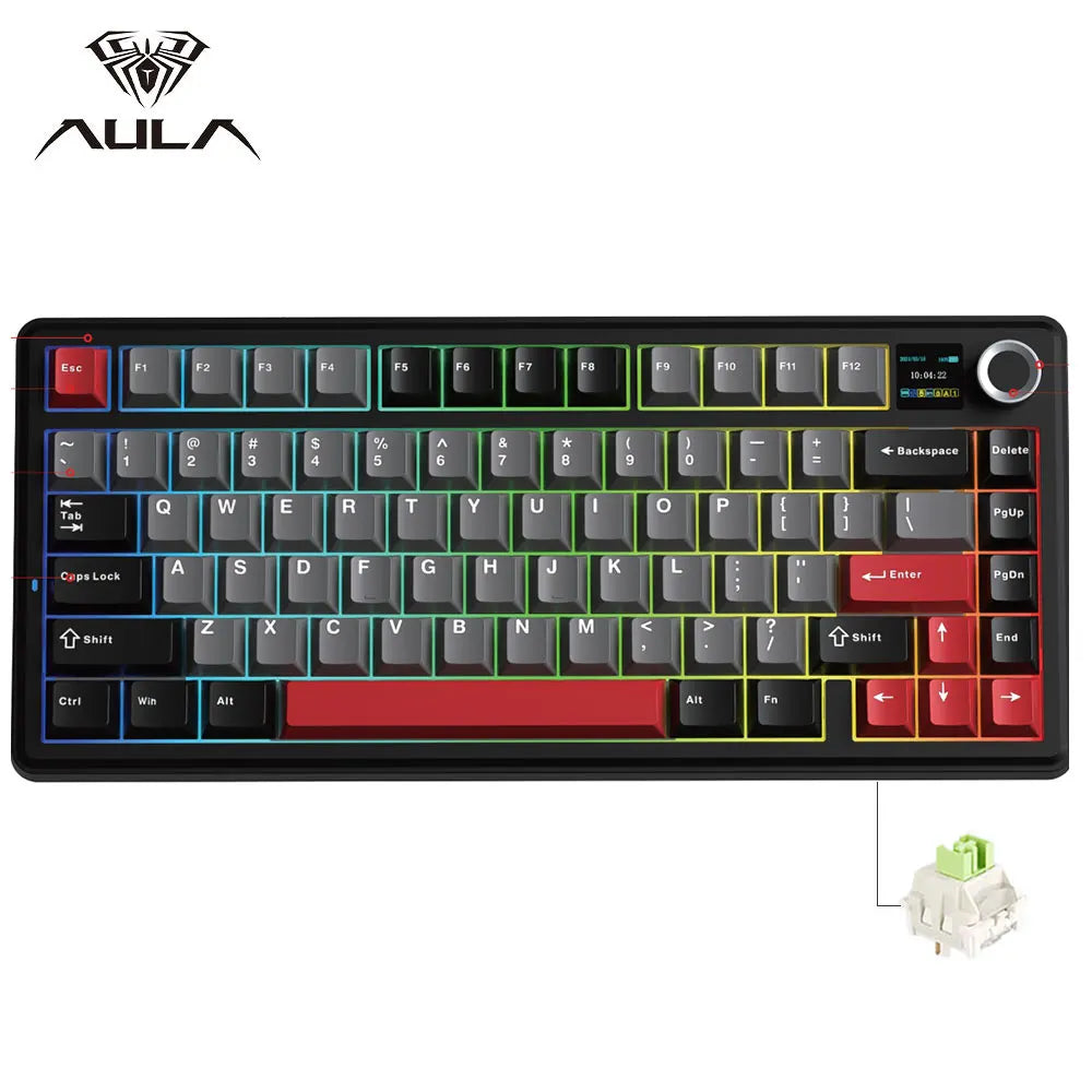 AULA F75 MAX Gaming Mechanical Keyboard 75% Wired/Bluetooth/2.4G Hot-Swap RGB E-sports Keyboard with TFT Screen for PC/Mac  ﻿