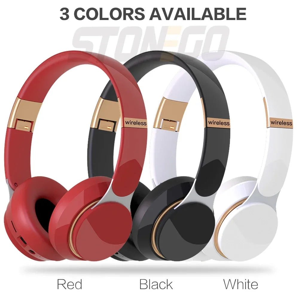 Wireless Bluetooth Headphones Foldable HiFi Deep Bass Noise Cancelling Earphones with HD Microphone and PU Leather Earmuffs