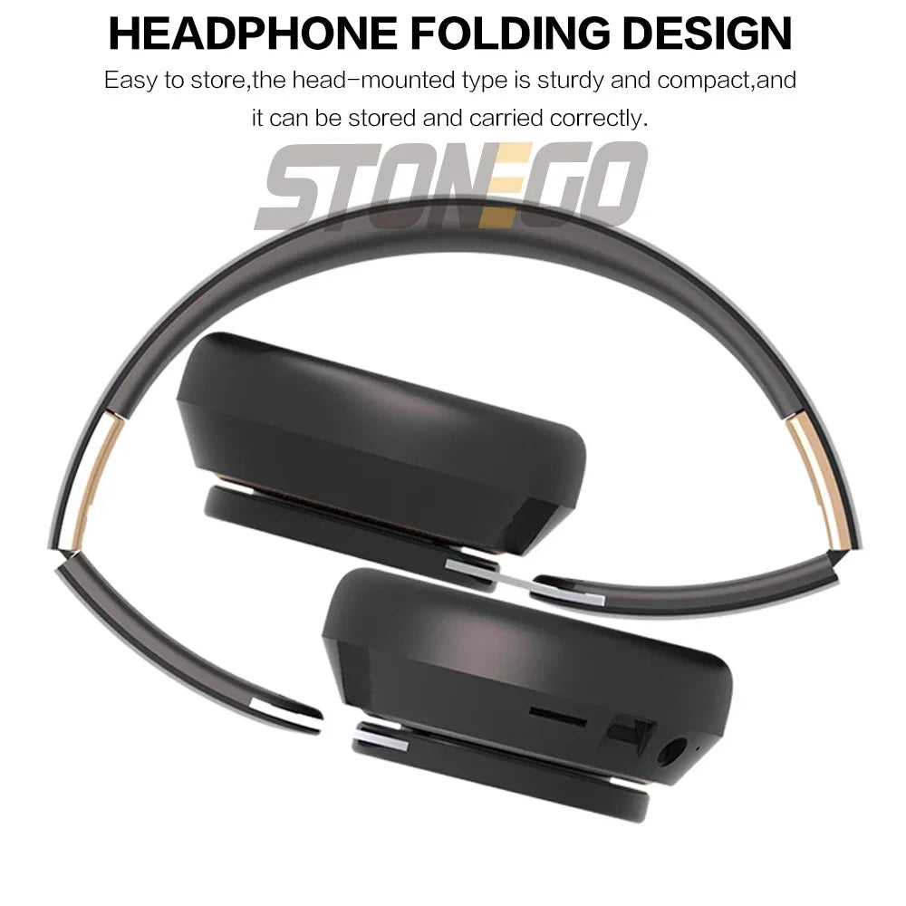 Wireless Bluetooth Headphones Foldable HiFi Deep Bass Noise Cancelling Earphones with HD Microphone and PU Leather Earmuffs